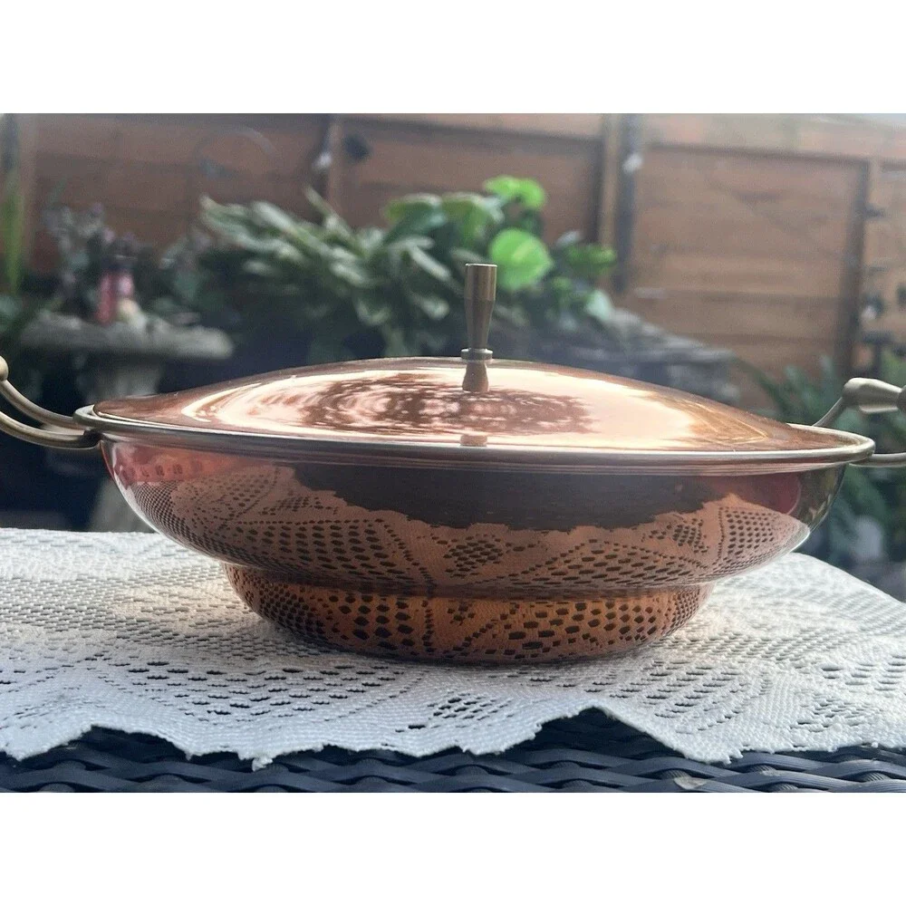 Vintage European￼Hammere Copper Covered Serving Dish With